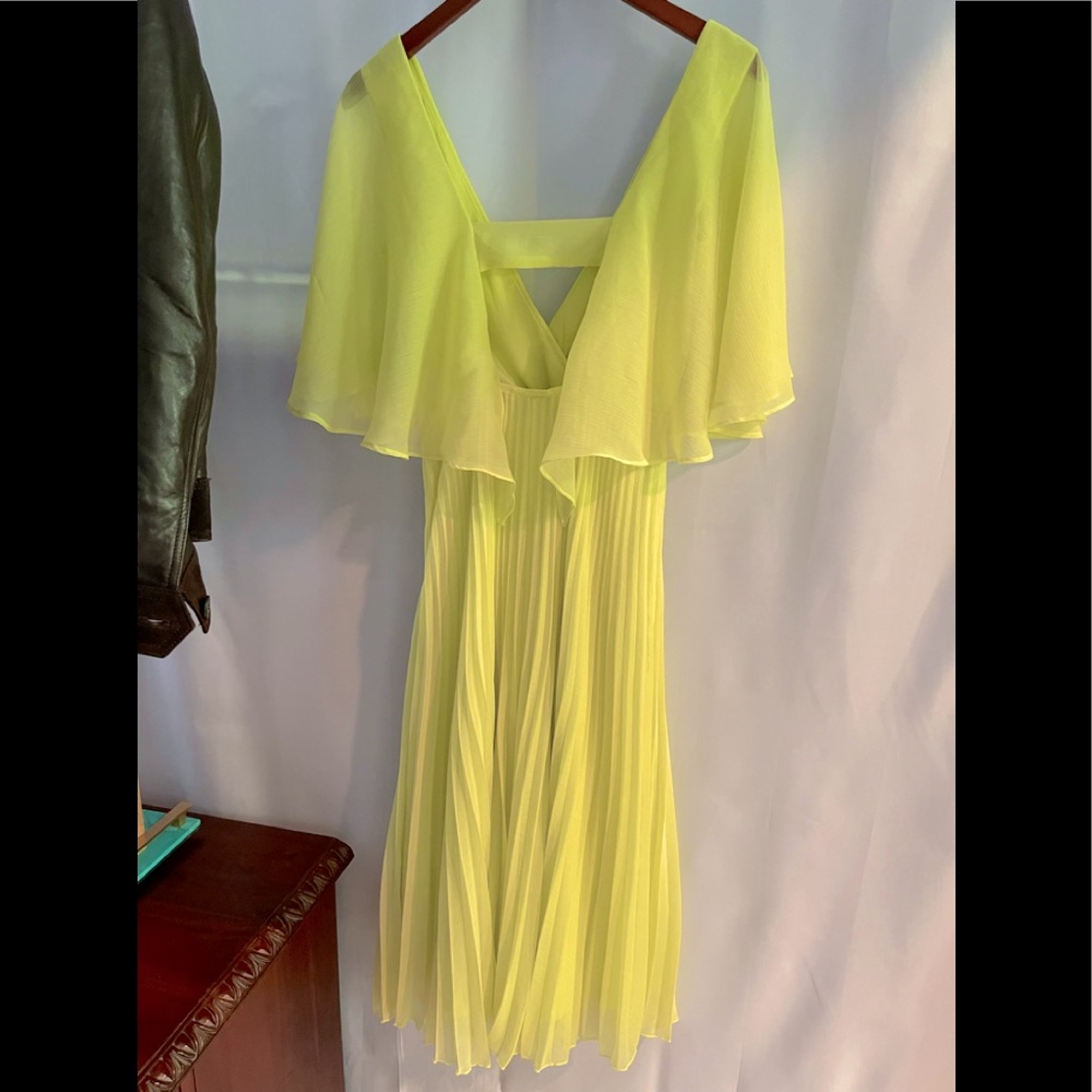 Lemony Yellow Pleated Midi Dress